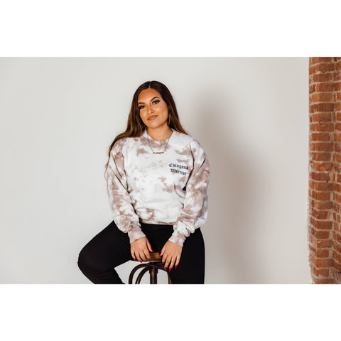 Chingona Warrior Embroidered Crewneck Sweatshirt ~ Chocolate Tie-dye