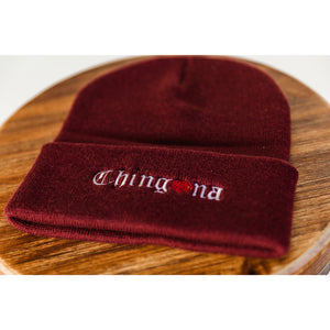 Chingona Embroidered Beanie ~ Maroon and Forest Green