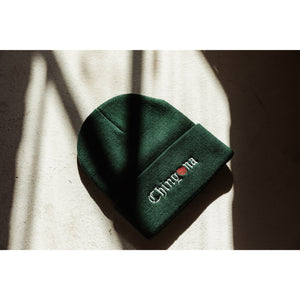 Chingona Embroidered Beanie ~ Maroon and Forest Green